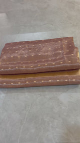 HOV Handloom Pure Zari Tissue Banarasi Katan Silk Saree - Butidar - Beige Kasturi - 087