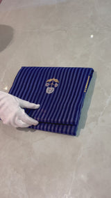 Handloom Chanderi Silk Saree Buta On Stripes Silver Zari - Navy Blue