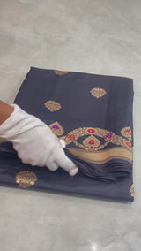 Handloom Kadhua Banarasi Silk Saree - Scallop Border Minedar - Black