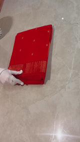 Handwoven Tomato Red & Gold Paithani Saree With Peacock Motifs