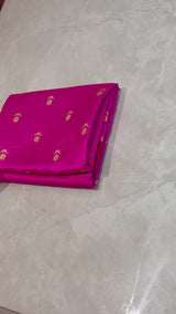 Handloom Chanderi Silk Saree Sun Flower Buta With Red Mina - Dark Pink