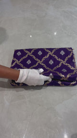 HOV Exclusive Pure Zari Handloom Banarasi Silk Saree - Midnight Blue Checkered Jaangla Sona Rupa - 096