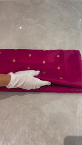 HOV Handloom Banarasi Katan Silk Saree - Butidar Kadhua - Big Rose Buta - Deep Red - 059