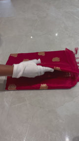 HOV Exclusive Real Zari Handloom Banarasi Katan Silk Saree - Custom Made Gold Border - Red  - 108