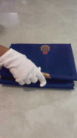 Handloom Silk Cotton Chanderi Saree - Sunflower Buta With Red Mina - Midnight Blue