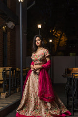 Shaheen Golden Bridal Lehenga - Vaarasa