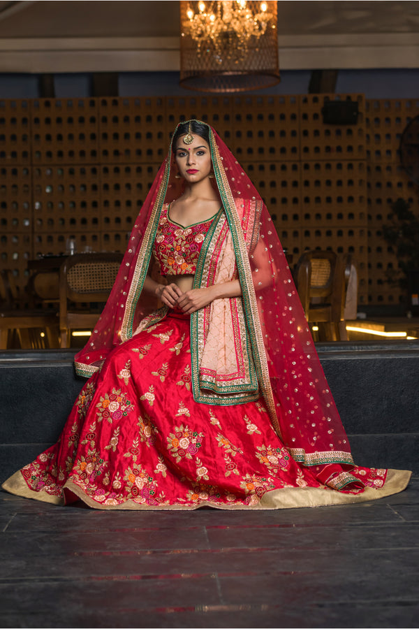 Maya Red Bridal Lehenga - Vaarasa