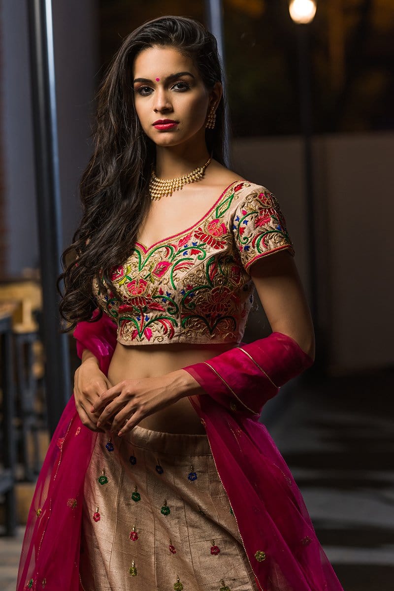 Shaheen Golden Bridal Lehenga - Vaarasa