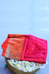Pink Parrot Motif Triple Muniya Border Paithani Saree- 3gm gold zari - Vaarasa