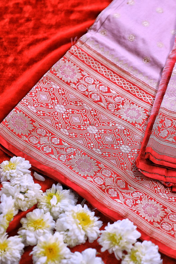 Pastel Pink Banarasi Real Zari Saree- 5gm gold zari - Vaarasa
