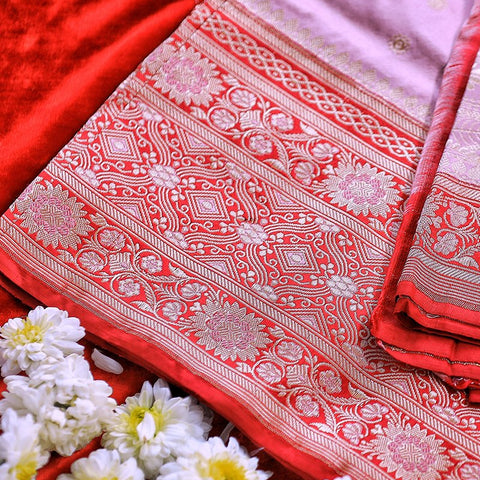 Banarasi Shalu Pastel Pink  Real Zari Saree- Real gold zari