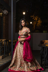 Shaheen Golden Bridal Lehenga - Vaarasa