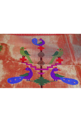 Pink Parrot Motif Triple Muniya Border Paithani Saree- 3gm gold zari - Vaarasa