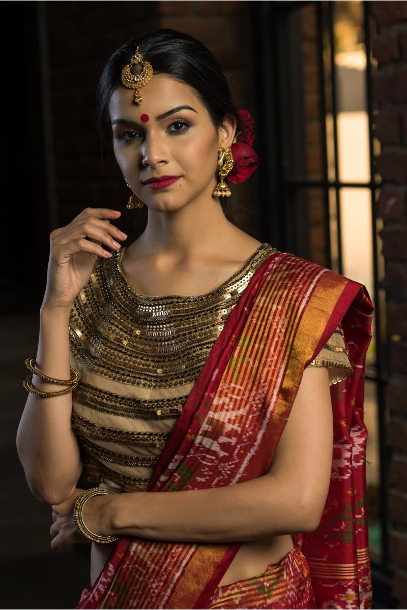 Golden Bridal Hand Embroidered Blouse - Vaarasa