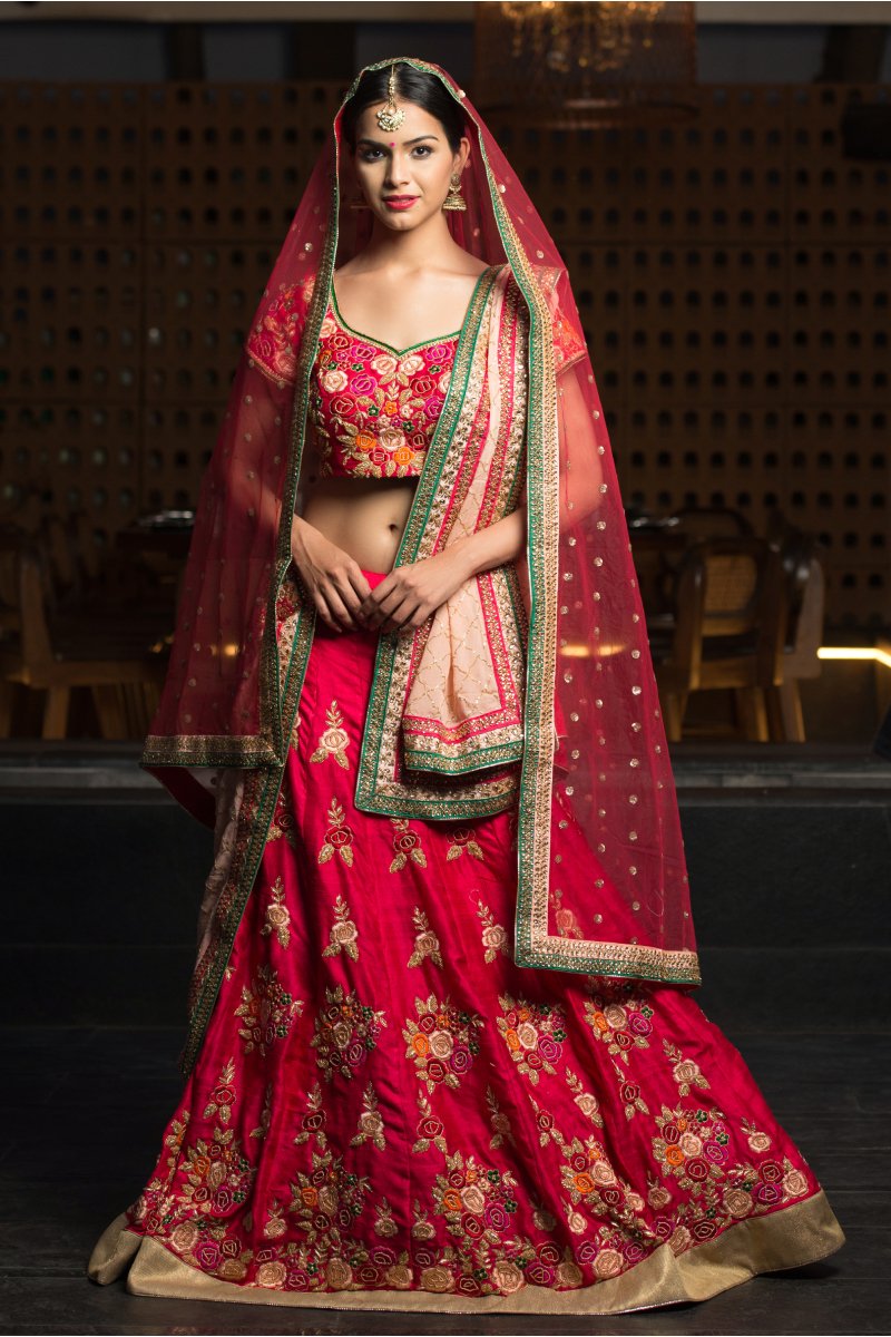 Maya Red Bridal Lehenga - Vaarasa