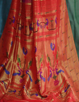 Pink Parrot Motif Triple Muniya Border Paithani Saree- 3gm gold zari - Vaarasa