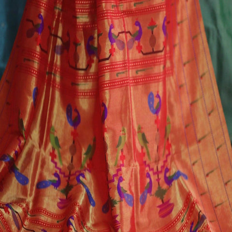 Pink Parrot Motif Triple Muniya Border Paithani Saree- 3gm gold zari