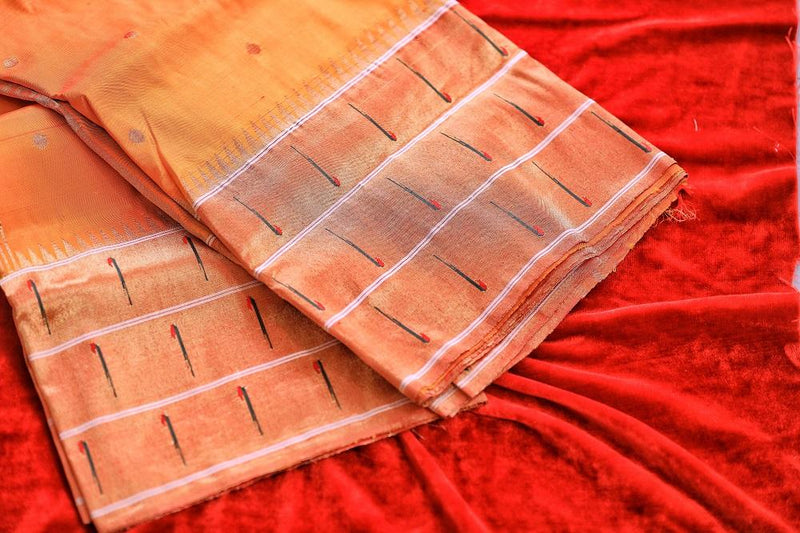 Yellow Triple Muniya Border Parrot Peacock Motif Paithani Saree- 3gm gold zari - Vaarasa