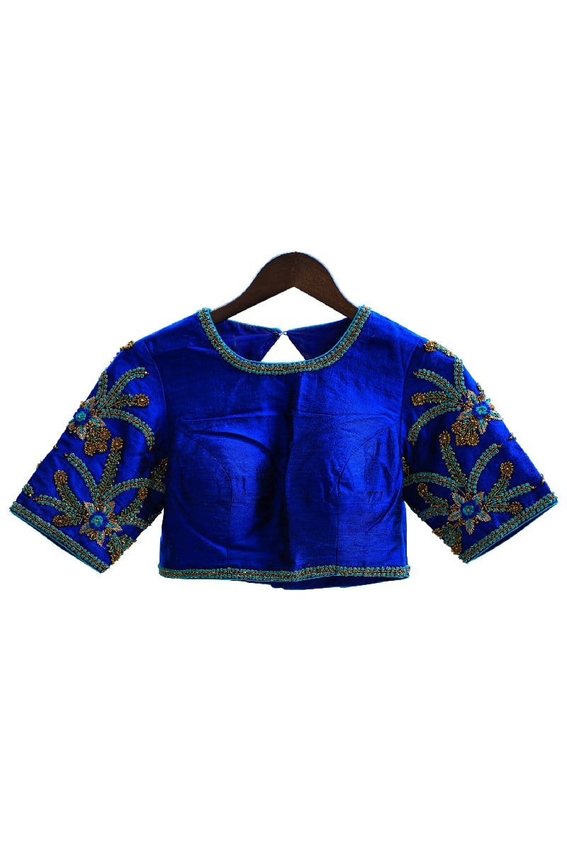 Basic Must Have Blue Green Raw Silk Blouse - Vaarasa