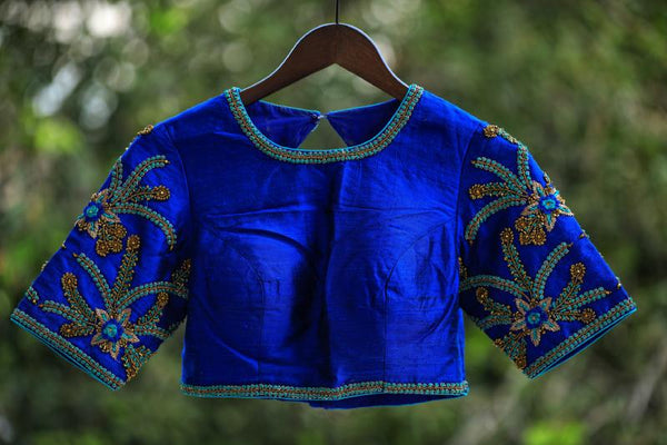 Basic Must Have Blue Green Raw Silk Blouse - Vaarasa