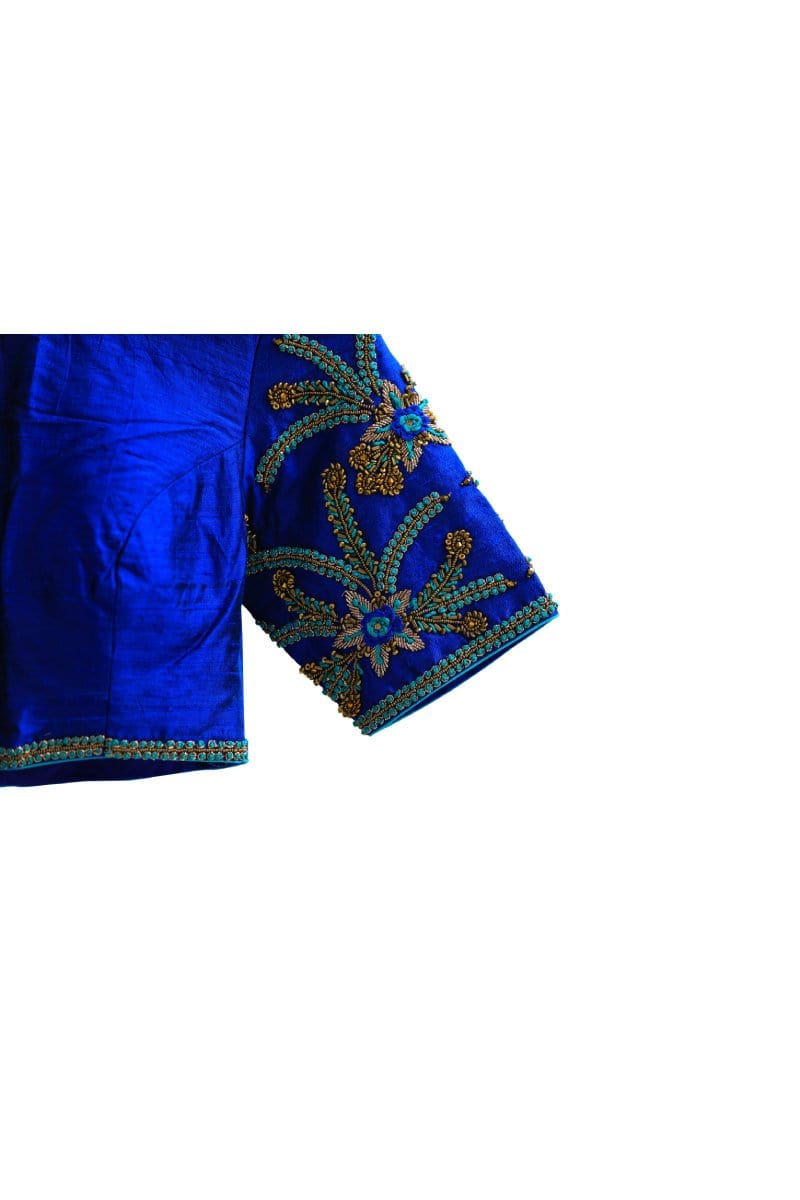 Basic Must Have Blue Green Raw Silk Blouse - Vaarasa