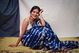 Indigo Blue White Stripes Maheshwari Cotton Saree - Vaarasa