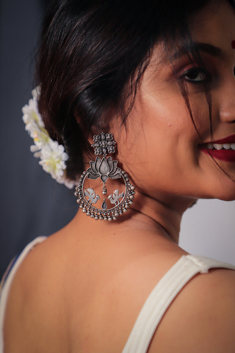 Silver Peacock Statement Earrings