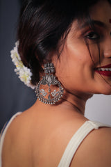 Silver Peacock Statement Earrings