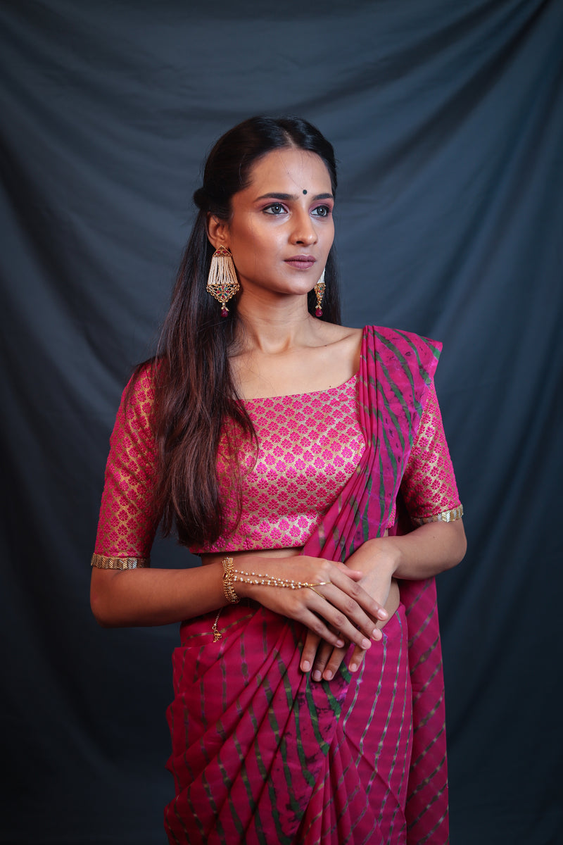 Leheriya - Dark Pink Chiffon Saree