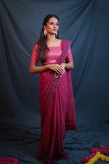 Leheriya - Dark Pink Chiffon Saree