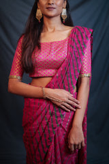 Leheriya - Dark Pink Chiffon Saree