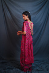 Leheriya - Dark Pink Chiffon Saree