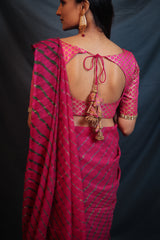 Leheriya - Dark Pink Chiffon Saree