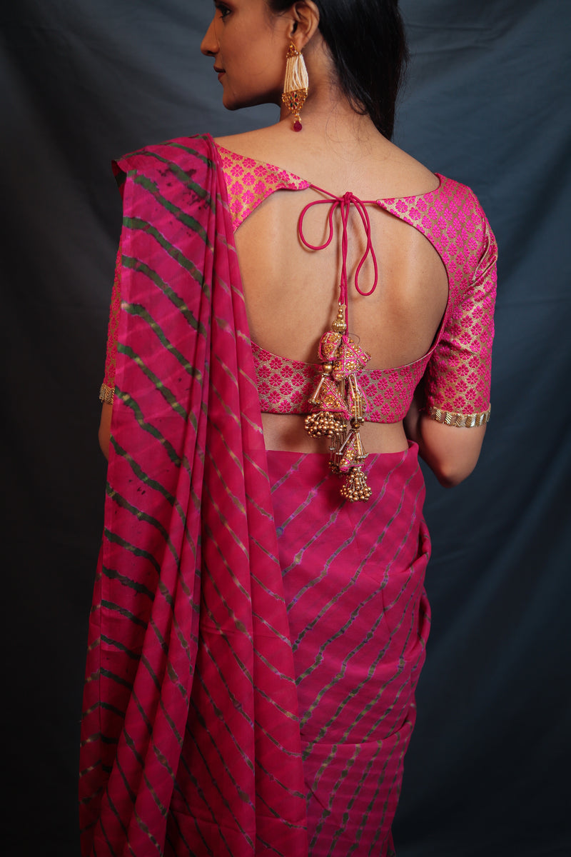 Leheriya - Dark Pink Chiffon Saree