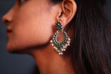Silver Green Stone & Pearl Earrings