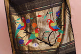Handwoven Black & Gold Paithani Saree With Floral Parrot Motifs