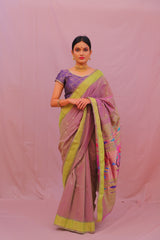 Handwoven Pinkish Dhoop Chhaon Color & Gold Paithani Saree With Lotus Motifs