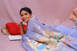 Handwoven Ice Blue & Gold Paithani Saree With Peacock Motifs