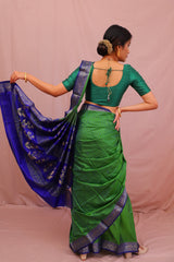 Handwoven Green & Blue Muslin Jamdani Saree