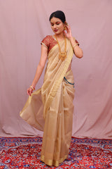 Antique Gold Handloom Chanderi Saree In Pure Silk