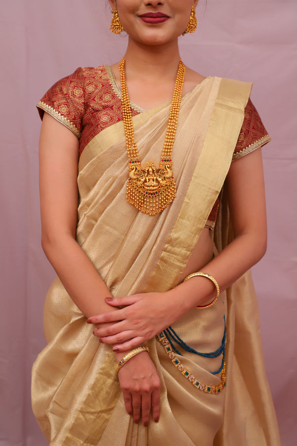 Antique Gold Handloom Chanderi Saree In Pure Silk