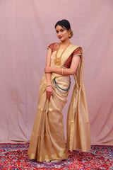 Antique Gold Handloom Chanderi Saree In Pure Silk