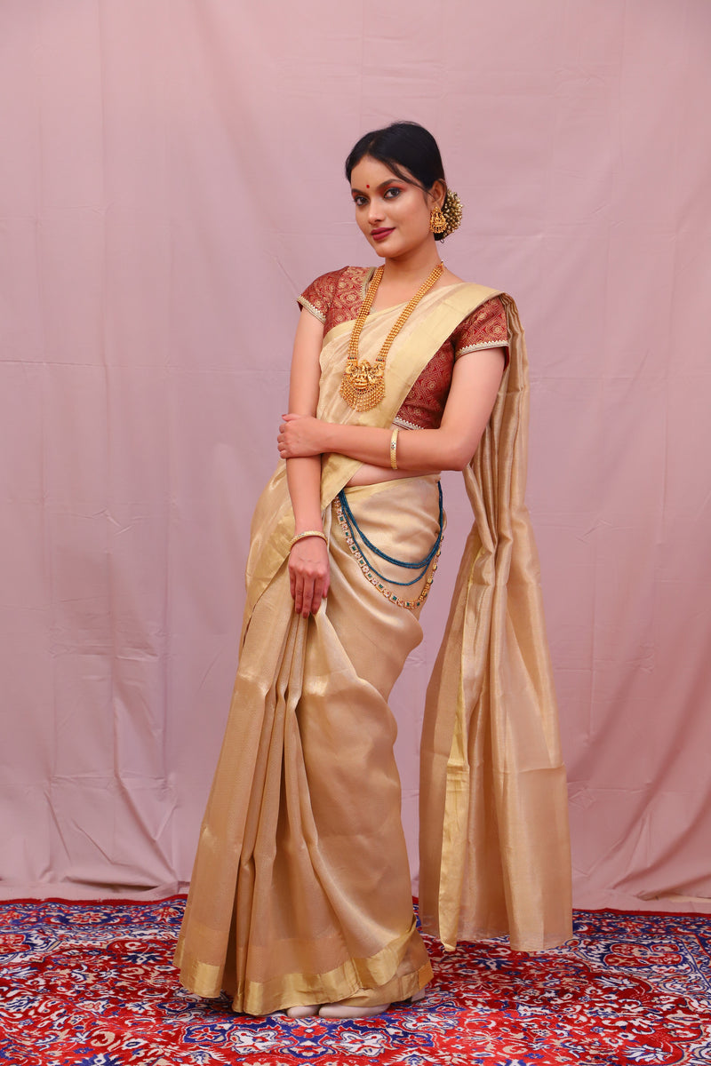 Antique Gold Handloom Chanderi Saree In Pure Silk