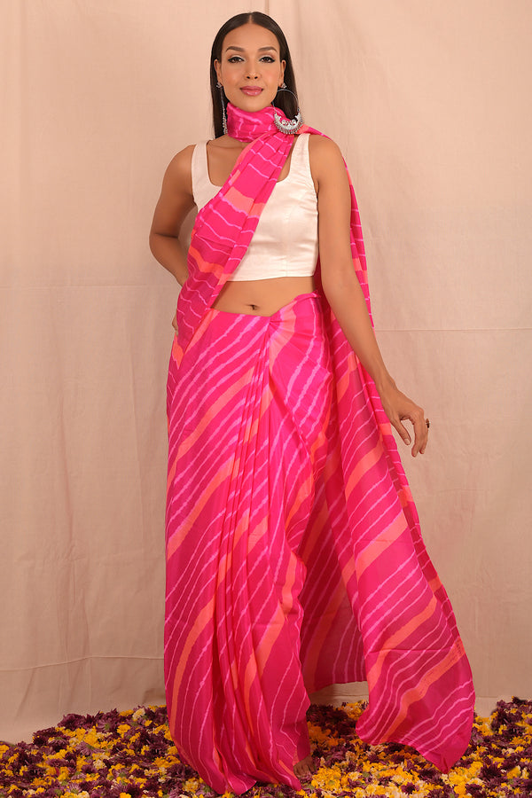 Pink Sitara Leheriya Saree – Rang Riwaaz