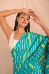 Leheriya - Blue Green White Mulberry Silk Saree