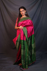 Pink Green Border Handloom Double Ikat Patola - Vaarasa