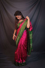 Pink Green Border Handloom Double Ikat Patola - Vaarasa