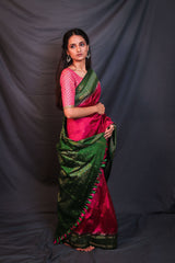 Pink Green Border Handloom Double Ikat Patola - Vaarasa