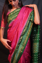 Pink Green Border Handloom Double Ikat Patola - Vaarasa