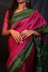 Pink Green Border Handloom Double Ikat Patola - Vaarasa